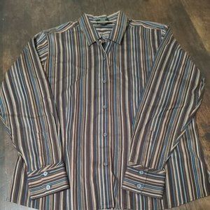 Eddie Bauer Wrinkle Resistant Fit Button Up Shirt Brown Stripes Long Sleeve XL